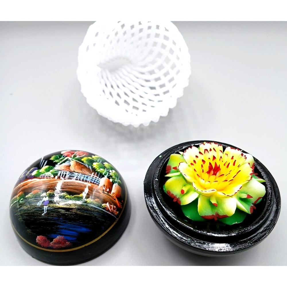 Hand Carved Display Soap Travel Gift 100% Handmade Painted Thailand River Scene‎